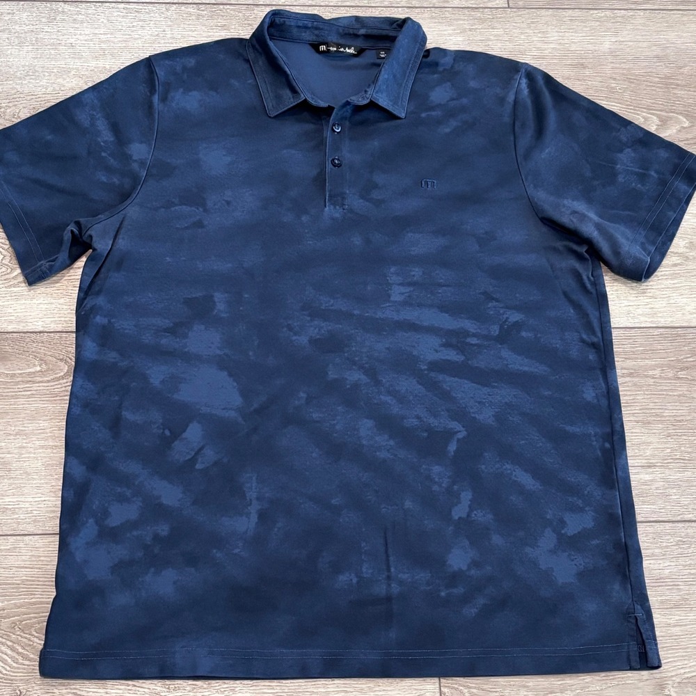 Travis Mathew Golf Polo Shirt Mens XXL Navy Blue Tie Dye Print Preppy Casual